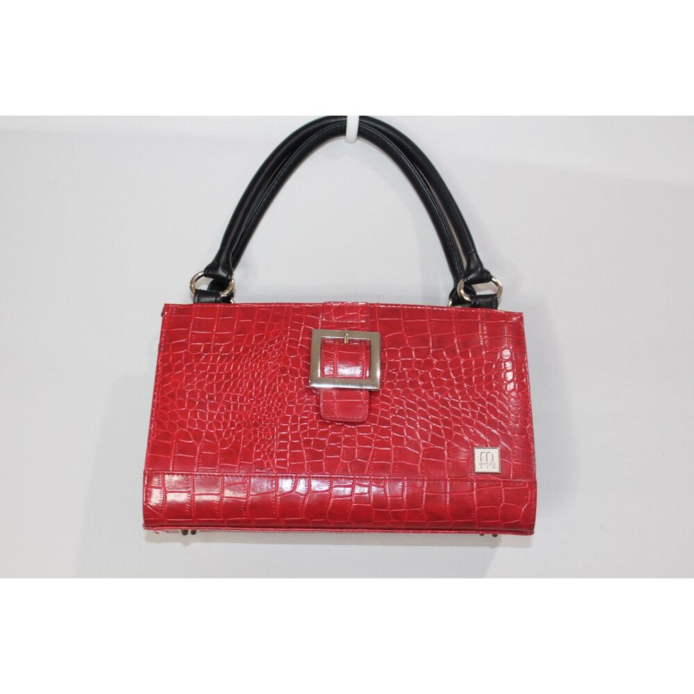 Miche Red Faux Crocodile Embossed Satchel Handbag Silver Buckle Black Strap